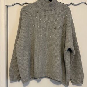 Maurices Gray Pearl-Studded Turtleneck Sweater
